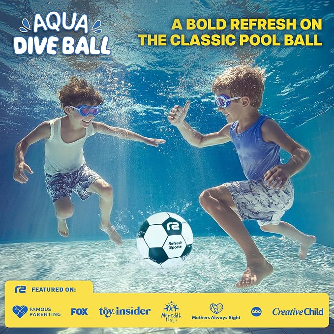 Aqua Dive Pool Ball - Underwater Pool Toys For Kids & Teens - Fun Summer Water Toys & Beach Games for Boys and Girls - Kick, Throw, Pass Underwater - 6" Soccer Ball Gift for 5 6 7 8 9 10+ Year Old