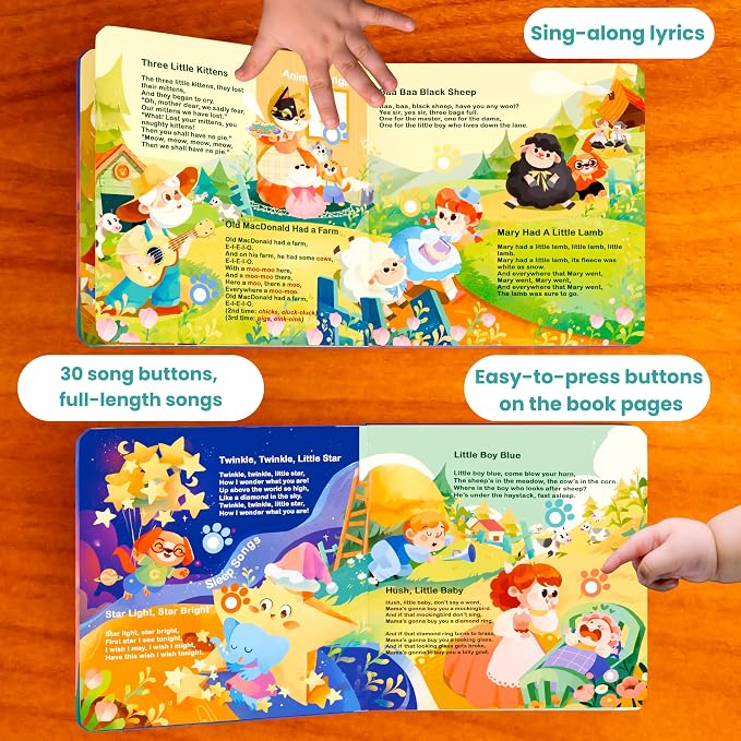 GO GO 30 Classic Nursery Rhymes Sound Book, USB-C Rechargeable, Interactive Musical Learning Book for Toddlers