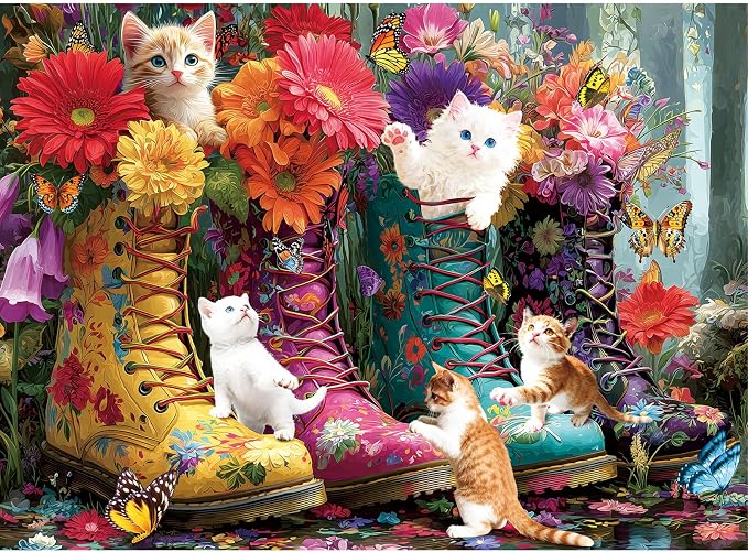 500 Pieces Puzzle for Adults, Puzzles for Adults 500 Pieces, Retro Martin Boots Cats Flowers Jigsaw Puzzle, Challenging Puzzle Perfect for Game Nights, 20.5 X 15 in