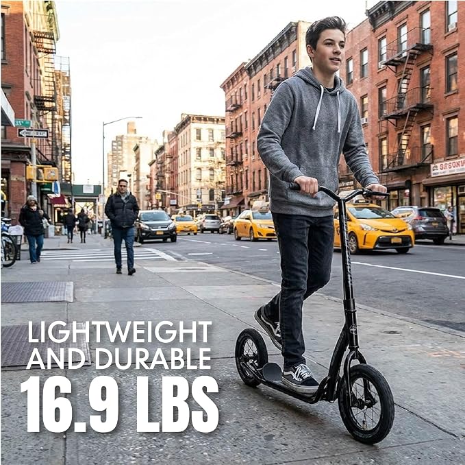 Large Kick Scooter for Adults, Teens & Kids 8-12 with Kickstand – 12" Air-Filled Tires, Wide Deck, Lightweight Steel Frame – Madd Gear Metro Urban Glide 300