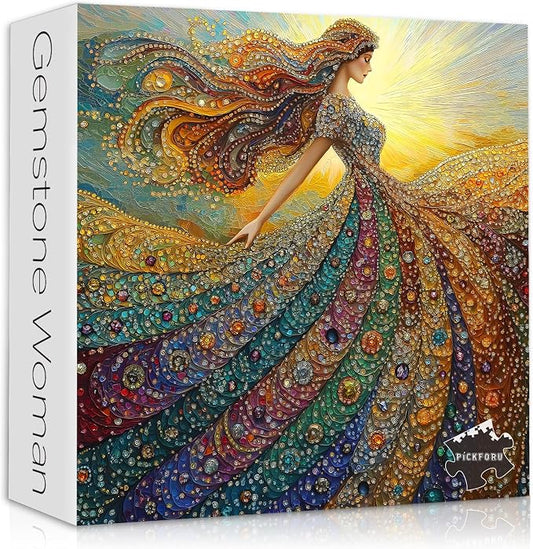 PICKFORU Gemstone Woman Puzzle for Adults 1000 Pieces，Beauty Elegant Lady Jigsaw Puzzle with Colorful Crystal Diamond, Impossible Difficult Hard Challenge for Adults Aesthetic Puzzle