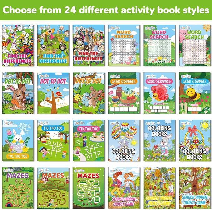 48 PCS Summer Mini Activity Books Kids Coloring Books Party Favors Bulk Challenging Game Include Maze Dot to Dot Word Search Word Scramble for Age 4-12 Goodie Bags Stuffers Easter Spring Supplies