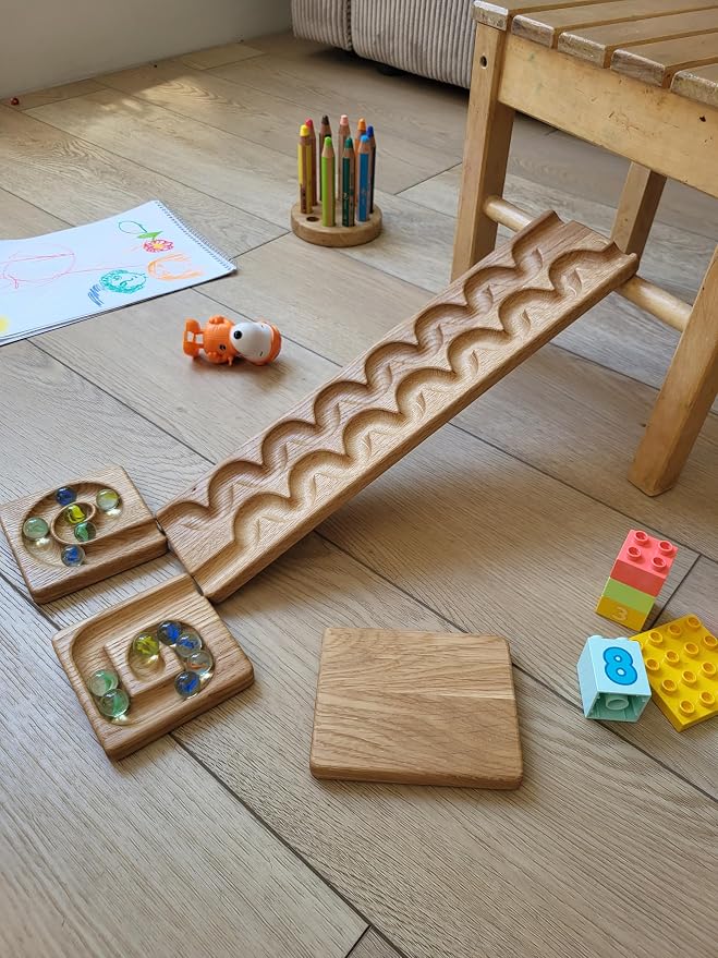 Wooden Marble Run Track “Wind” Race Machine Set Wooden Maze Board Ball Run Montessori Gift for Kids Wave Course Winding Track Toy