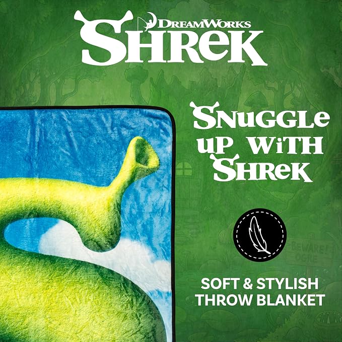 Silver Buffalo Shrek Movie Poster Featuring Donkey, Princess Fiona, and Lord Farquaad 45" x 60" Fleece Throw, Soft and Cozy Blanket, 250 GSM