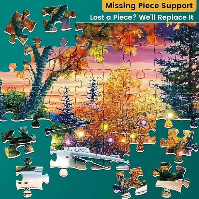 300 Piece Puzzle for Adult,Fall RV Camping Puzzle for Kids Adults Seniors,Jigsaw Puzzle with Moon Campfire Night for Kids Ages 8-10 10-12,Challenging Family Game Gifts for Friends Men Women,20.5*15In