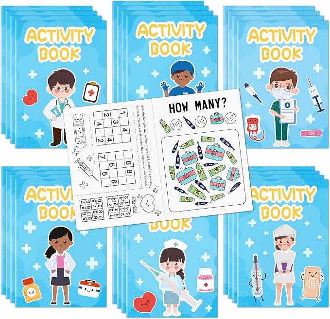 ulk Medical Activity Books for Kids - 72Pcs Doctor Nurse Theme Mini Games Coloring Book Set Medical Coloring Booklet Include Mazes Word Search Word Scramble Games for Classroom DIY Art Party Favors