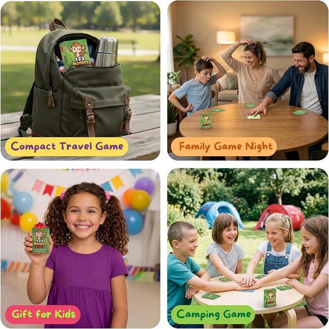 KAWAII LAB GAMES 1-2-3 Monkey Flip Family Card Game for Kids, Teens & Adults | Quick & Easy Party Card Game for Game Night | Fast Slap-and-Reaction Gameplay | Ages 6+ | 2-6 Players | 10-20 Min