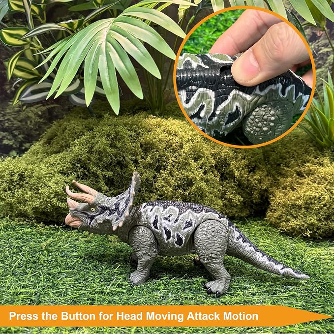 EKU Dinosaur Toys Wing Flapping Pterodactyl Toy Quetzalcoatlus, Chomp Action T Rex Tyrannosaurus, Head Moves Attack Triceratops Realistic Dino Action Figures for Kids 3-12 Jurassic World Toys