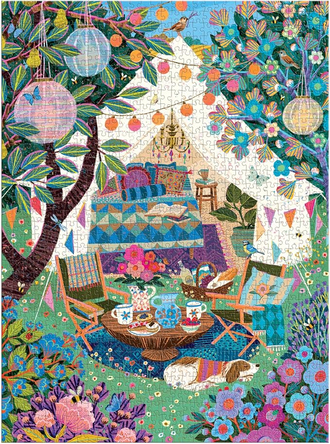 Galison Blooming Escape – 1000 Piece Jigsaw Puzzle Featuring Beautiful Artwork of A Luxurious Camp Scene