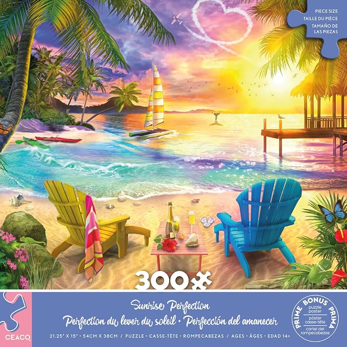 Ceaco – Sunrise Perfection - 300 Oversized Piece Jigsaw Puzzle  Large, Oversized Shapes - Great for Adults, Seniors, Family, Kids, Easy to Grip