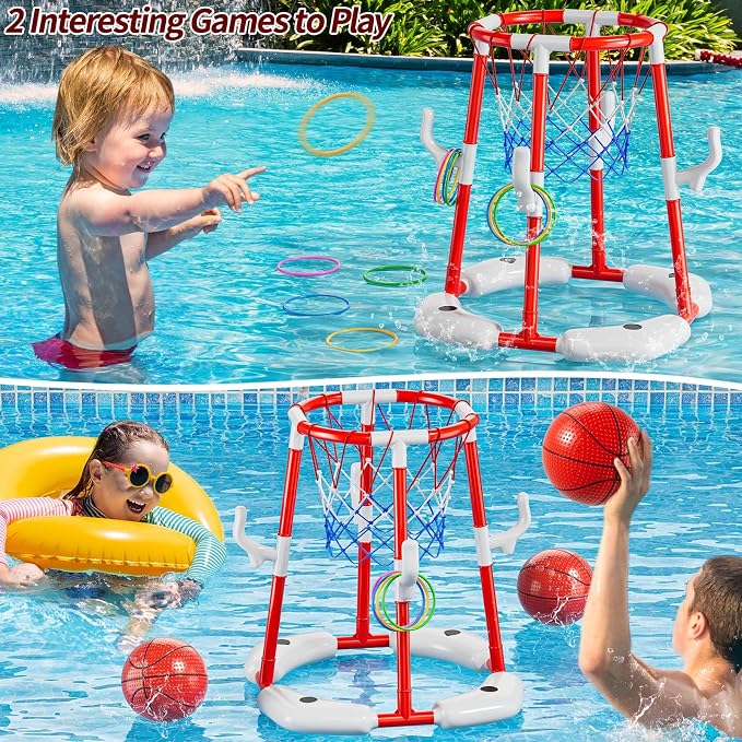 MSKOLER Pool Basketball Hoop Toys - 2 in 1 Floating Pool Toys with 4 Balls and Inflatable Pump, Indoor Outdoor Water Basketball Swimming Pool Games Gifts Toys for Kids Ages 4-8 8-12