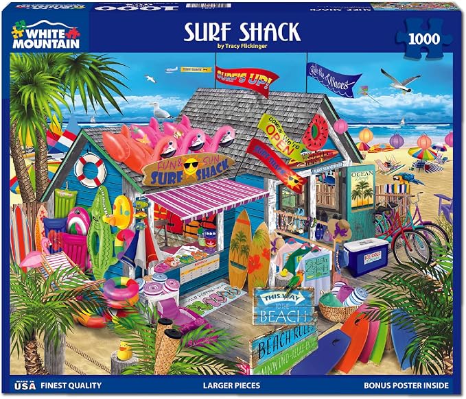 White Mountain 1000 Piece Jigsaw Puzzle Summer Beach Shop Puzzles with Large Pieces Gift for Adults and Family 24"x30" - Surf Shack
