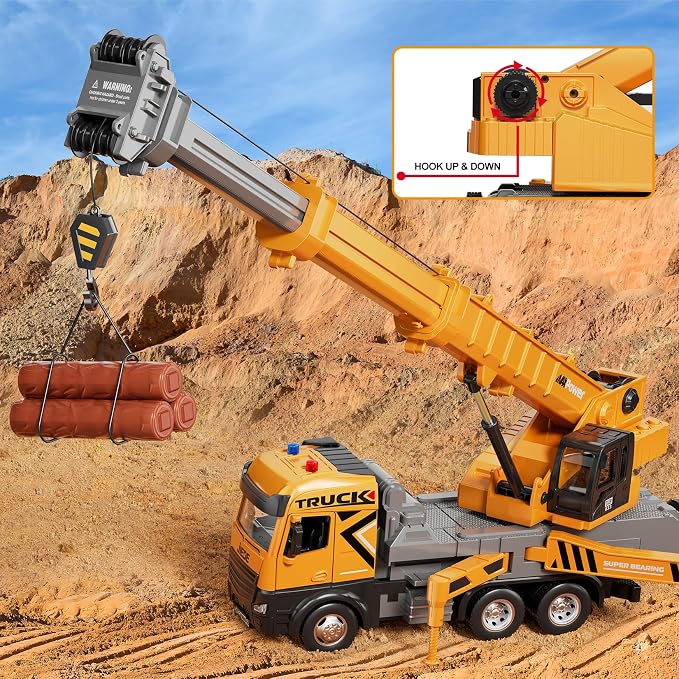 Kids Toys for 3 4 5 6 7 Years Old Boys, Die-cast Construction Toys Set w/Lights & Sounds, 29IN Crane Arm Alloy Engineering Construction Vehicles Truck Toys, Classics Crane Truck Model