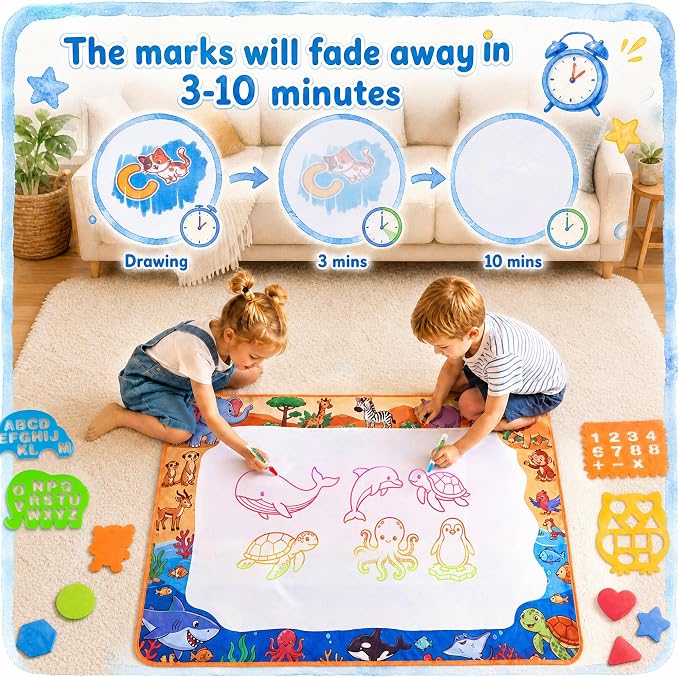 Water Doodle Mat: Toddlers Coloring Drawing Mat Kids Educational Learing Toys for Age 3 4 5 6 7 8 Year Old Boys Girls Gifts - Indoor Outdoor Play Mat Games Activity Holiday Christmas Birthday Gifts