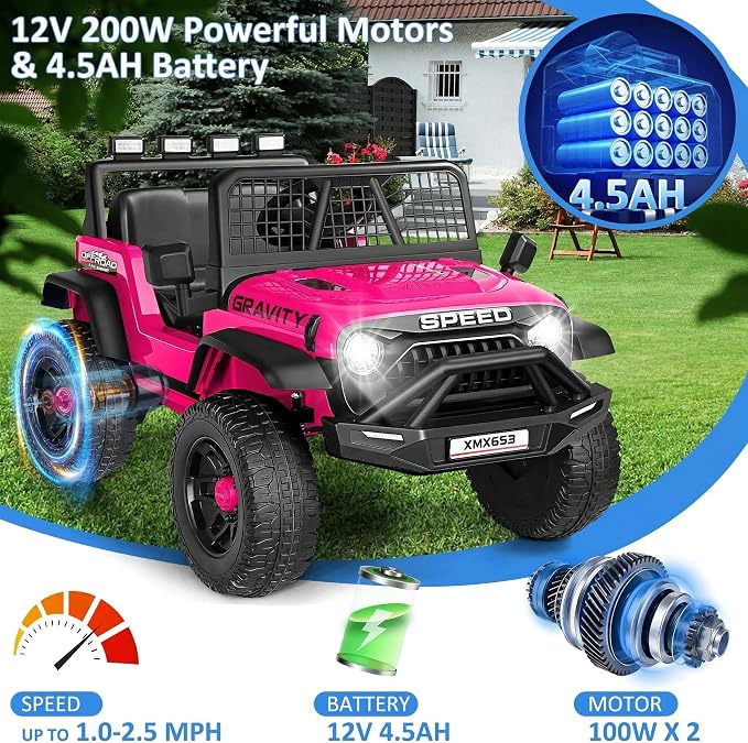 Hikole 12V Electric Car for Kids Ages 3-5 w/Parent Remote, Battery Powered Truck Toys for Toddler Boys Girls, Spring Suspension, Safety Belt, Music Player, 3 Speeds, Bright LED Light, Pink