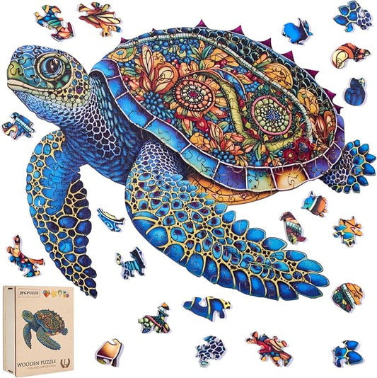 Wooden Puzzles, 242 PiecesSea Turtle Jigsaw Puzzles, Unique Shaped Wooden Puzzle for Adults and Kids, Family Game (Sea Turtle, Medium)