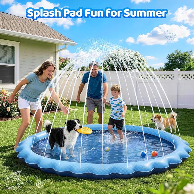 Meowant Splash Pad for Kids and Pet, Not-Slip Sprinkler Play Mat for Toddler and Dog, Summer Toys, Outdoor Backyard Baby Pool and Dog Pool, Children and Pet for Outside, 75"