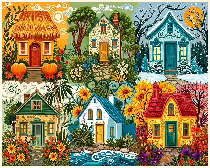 Springbok Seasons of Home 1000 Piece Jigsaw Puzzle for Adults – Colorful Seasonal Cottage Puzzle – Poster Now Included – Unique Cut Pieces – Made in USA