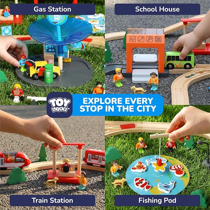 TOY Life Wooden Train Set for Toddlers 2-4, 119PCS City Train Toys with Wooden Train Track, Electric Train Set for Kids 4-8, Toddler Toys for 3 4 5 6 Year Old Boys Girls, Compatible with Major Brand