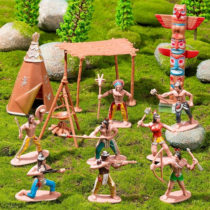 West Cowboys and Indians Toys, Plastic Native American Indians Figures Toys Set for School Project, Kids Educational