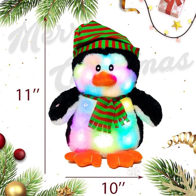 Light-up Plush Penguin LED Stuffed Animal Birthday Christmas Plushies Toy Gifts for Kids Toddler Girls,11“