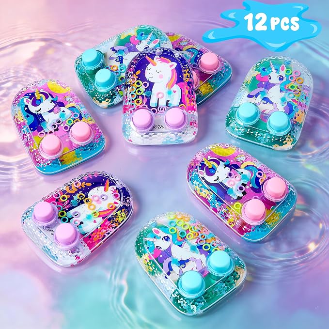Cleboen 12 Pack Handheld Water Games for Kids, Water Ring Toss Handheld Games Unicorn Party Favors Goodie Bag Stuffers Classroom Rewards for Boys Girls, Stress-Relief Car Games Travel Toys