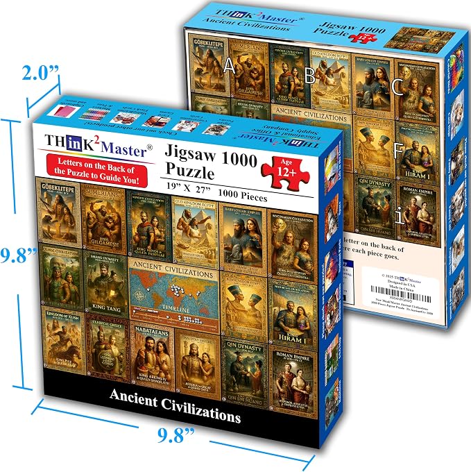 Think2Master Ancient Civilizations World History Jigsaw Puzzle 1000 Pieces Large Format for Kids 13+, Teens, Adults & Families. Great Gift. Historical Timeline & World Map. Size: 26.8” X 18.9”
