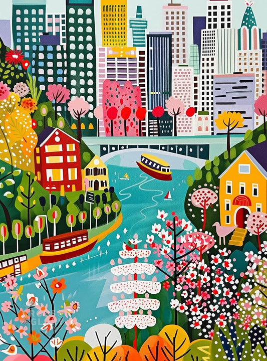 Cross & Glory – Vancouver Under Open Skies – 1000 Piece Jigsaw Puzzle for Adults | Modern Folk Art Vancouver City Scene | Minimalist, Colorful Travel Puzzle