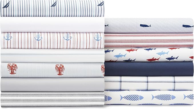 Nautica – Full Size Sheet Set, Crisp Cotton Percale Bedding with Matching Pillowcases, Lightweight & Breathable Bed Sheets, Deep Pocket, College Dorm Room Essentials (Skippers Island Blue)