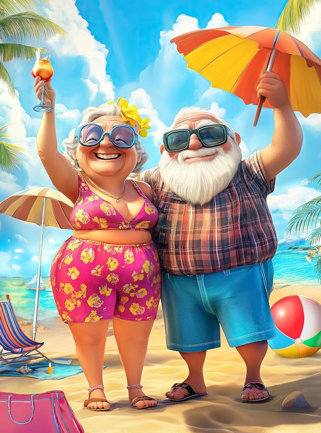 1000 Piece Jigsaw Puzzle for Adults - Funny Parents or Grandparents on a Tropical Beach Vacation - Challenging Puzzle - Retirement Gift for Mom or Dad - 20x27 inch
