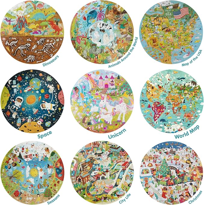 boppi Round 150 Piece Jigsaw for Kids Aged 5-8 | Educational Unicorn Puzzle with Magical Creatures & Fantasy Scenes | Eco-Friendly Recycled Cardboard