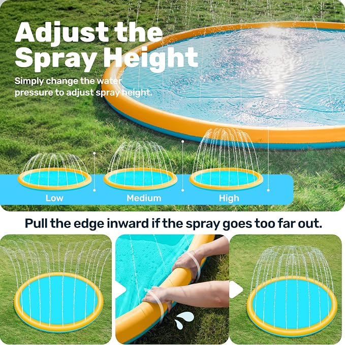 SLOOSH 120" Non-Slip Splash Pad Sprinkler - Outdoor Water Play Toys Backyard Fountain Mat for Toddlers Kids Dogs, Thickened Sprinkler Outside Pool Party Durable for Girls Boys Pets (120in,Orange&Blue)