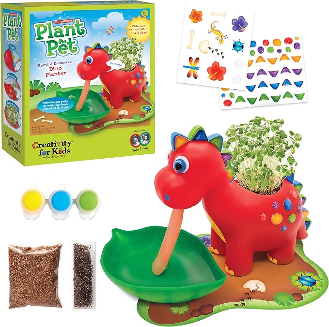 Creativity for Kids Dinosaur Self Watering Plant Pet, Kids DIY Kit, Dinosaur Crafts for Boys, Outdoor Summer Fun (Ages 6+)