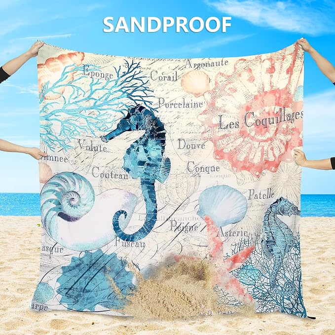 AISPARKY Beach Blanket Waterproof Sandproof Extra Large, Oversized Beach Mat, Quick Drying&Compact&Lightweight, Picnic Blankets Vacation Essentials for Outdoor Beach Camping (79" X 83" (4 Person))