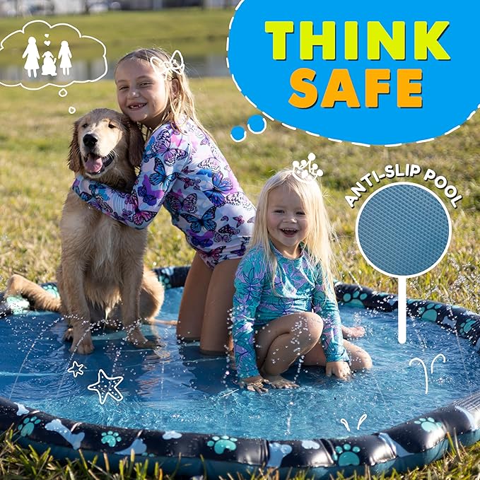 SplashEZ Non Slip Splash Pad for Kids & Dogs, 89’’ Extra Large Splash Pad Sprinkler for Kids, Dog Water Summer Toys - Great Outdoor Toys for Toddlers 1-3 & Children Ages 4-8, Baby Pool for Backyard