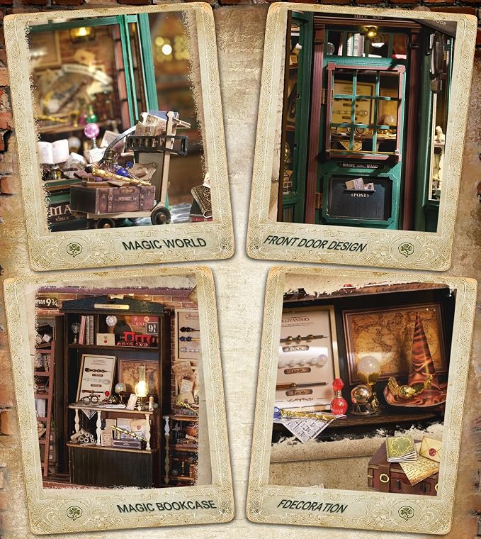 Roroom DIY Miniature House Kit, Magic Full House Book Nook Kit with LED Light, 3D Wooden Puzzle Miniature Dollhouse Kit for Bookshelf Decor-Creative Gift for Family and Friends