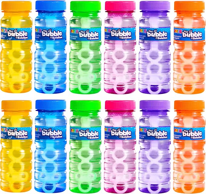JOYIN Bubble Bottles 12 PCS (4oz Solution), Bubbles Wand Bulk for Party Favors for Kids, Toddler Summer Outside Toys Gift for Kids (12)