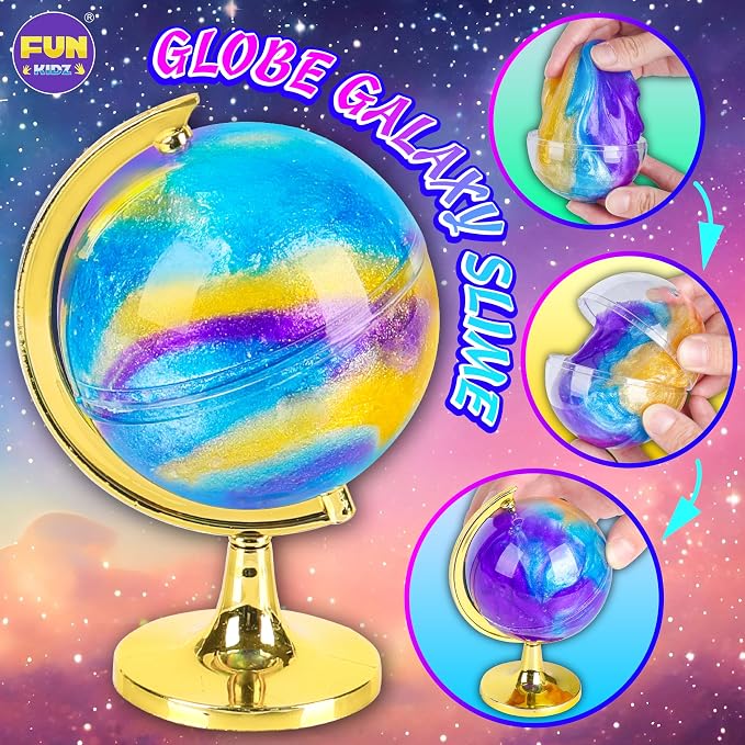 Toy Galaxy Slime Kit for Boys Girls 10-12, FunKidz Ultimate Metallic Slime Making Kit for Kids Ages 8-12 DIY Glow Galactic Globe Shape Fun Slime Gifts