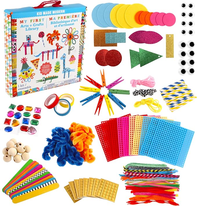 Kid Made Modern My First Arts & Crafts Set for Kids Ages 3 4 5 6 7 8+ - Ideal Preschool Craft Kits for Boys & Girls Toddler - 200+ Pieces Bulk Craft Supplies & Materials Kit for Fun Art Projects