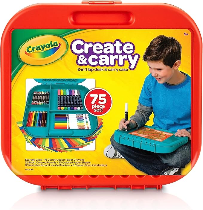 Crayola Create 'N Carry Travel Art Set for Kids (75pcs), 2-in-1 Lap Desk & Carrying Case, Holiday & Christmas Gifts for Kids, Art Supplies Kit for Crafting, Drawing & Coloring, Pack of 4