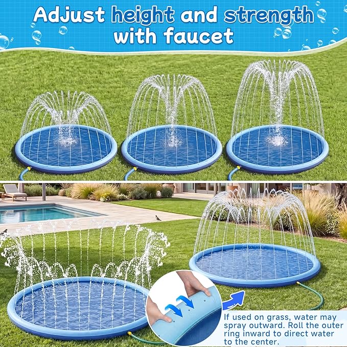 Non Slip Splash Pad for Kids and Dogs, 80" Sprinkler Splash Pad with 5mm Reinforced Edges,0.58mm Thickened Dog Pool,Outdoor Water Toys for Toddlers,Summer Backyard Fountain Play for Girls Boys Pets