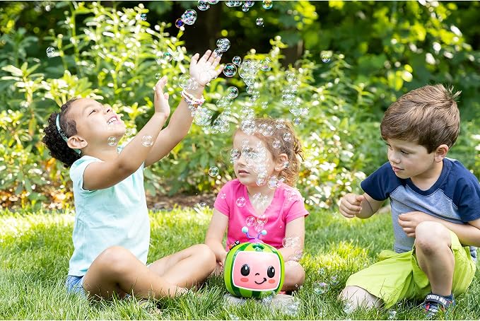 CoComelon NO Spill Musical Bubble Machine | Bubble Toy for Baby, Toddlers and Kids | Amazon Toys Exclusive with 20oz of Extra Bubble Solution (Bubble Solution Bottle Colors Will Vary)