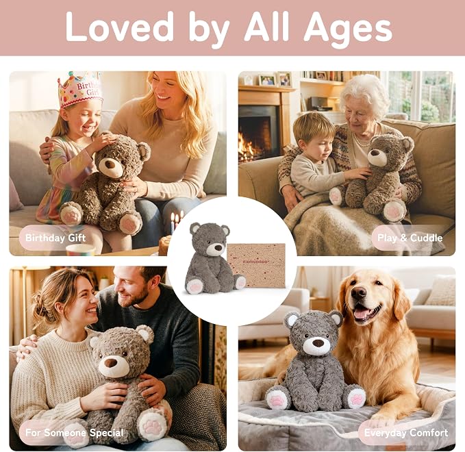 Niuniu Daddy 14" | 3.5 Pound Teddy Bear Weighted Stuffed Animals for Kids Adults, Sitting Brown Teddy Bear Weighted Plushies Toy, Calming Sleeping Body Pillow Huggable Gift for Christmas Holiday