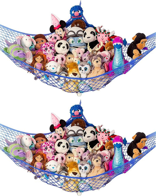 Stuffed Animal Hammock 2 Pack | Corner Stuffed Animal Storage & Plushie Net | Toy Hammock for Stuffed Animals | Holds 12lbs | Easy Hang, All Hardware Included | Blue Bedroom Decor | by Lilly's Love