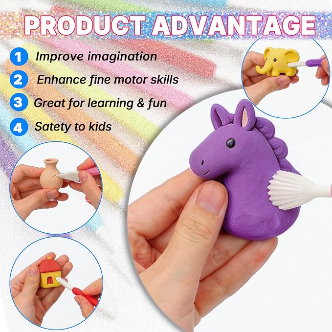 ZILVIAZ 9PCS Clay Sculpting Tools Set, Double-Ended Plastic Modeling Tools for Air Dry & Polymer Clay, Safe Easy-Grip Kit for Kids & Adults Beginners DIY Craft & Cake Decorating, Colorful