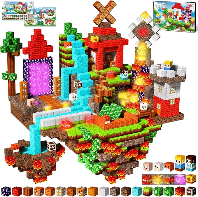 Goody King 150pcs Magnetic Blocks with Light Blocks, Educational Magent Toys for Kids Ages 3+, Magnetic Cubes Building Set Montessori STEM Gift, Creative Magnetic Blocks Building Set for Boys Girls