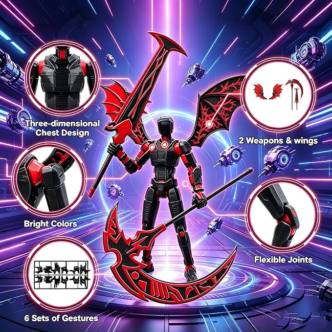 Titan 13 Action Figure Set Assembly Required, T13 3D Printed Action Figures with Weapons Accessories T 13 Lucky Robo Dummy Nova 13 Action Figures (Red Demon)