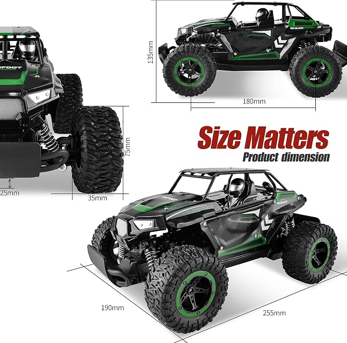 BEZGAR TB142 Remote Control Car - 1:14 Scale RC Cars, 20 Km/h 2WD All-Terrains Electric Off-Road Vehicle Truck Crawler Toy with Two Rechargeable Batteries for Boys Kids and Adults