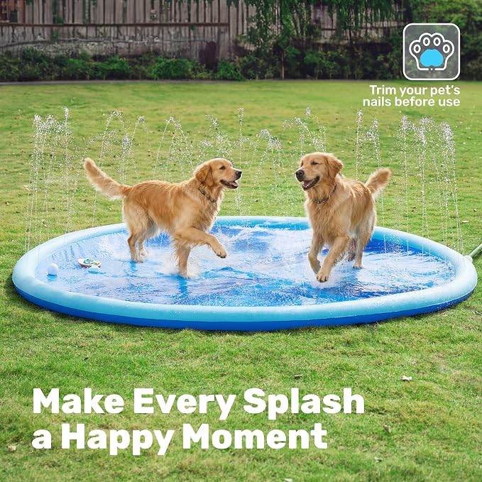SLOOSH 120" Non-Slip Splash Pad Sprinkler - Outdoor Water Toys Play Mat for Toddlers Kids Dogs, Outside Thickened Sprinkler Pool Party Durable Backyard Fountain for Girls Boys Pets(120in, Blue)