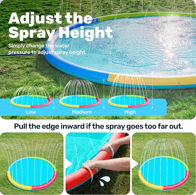 SLOOSH 120" Non-Slip Splash Pad Sprinkler - Outdoor Water Play Toys Backyard Fountain Mat for Toddlers Kids Dogs, Thickened Sprinkler Outside Pool Party Durable for Girls Boys Pets (120in, Multicolor)